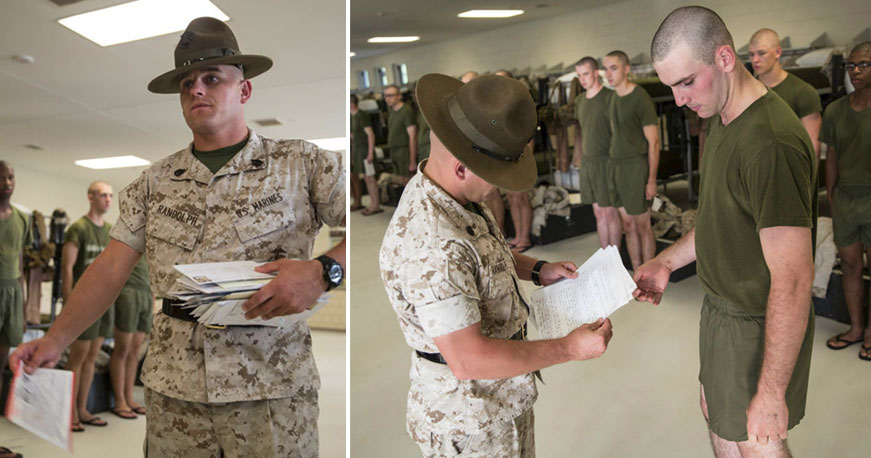 marine DI hands mail to recruit