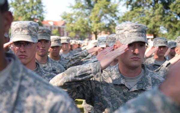 Cadets saluting at Fort Knox Graduation