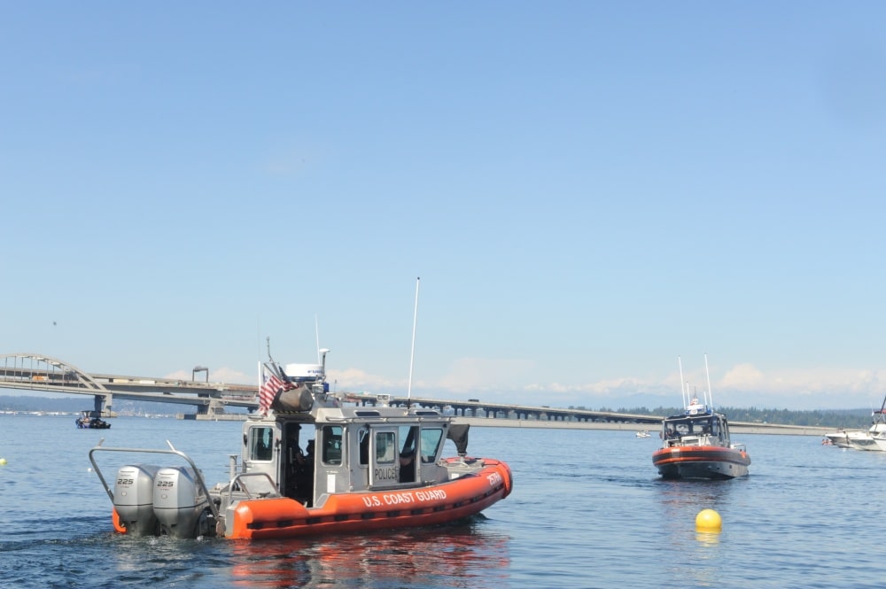 USCG response boat on water getting relieved