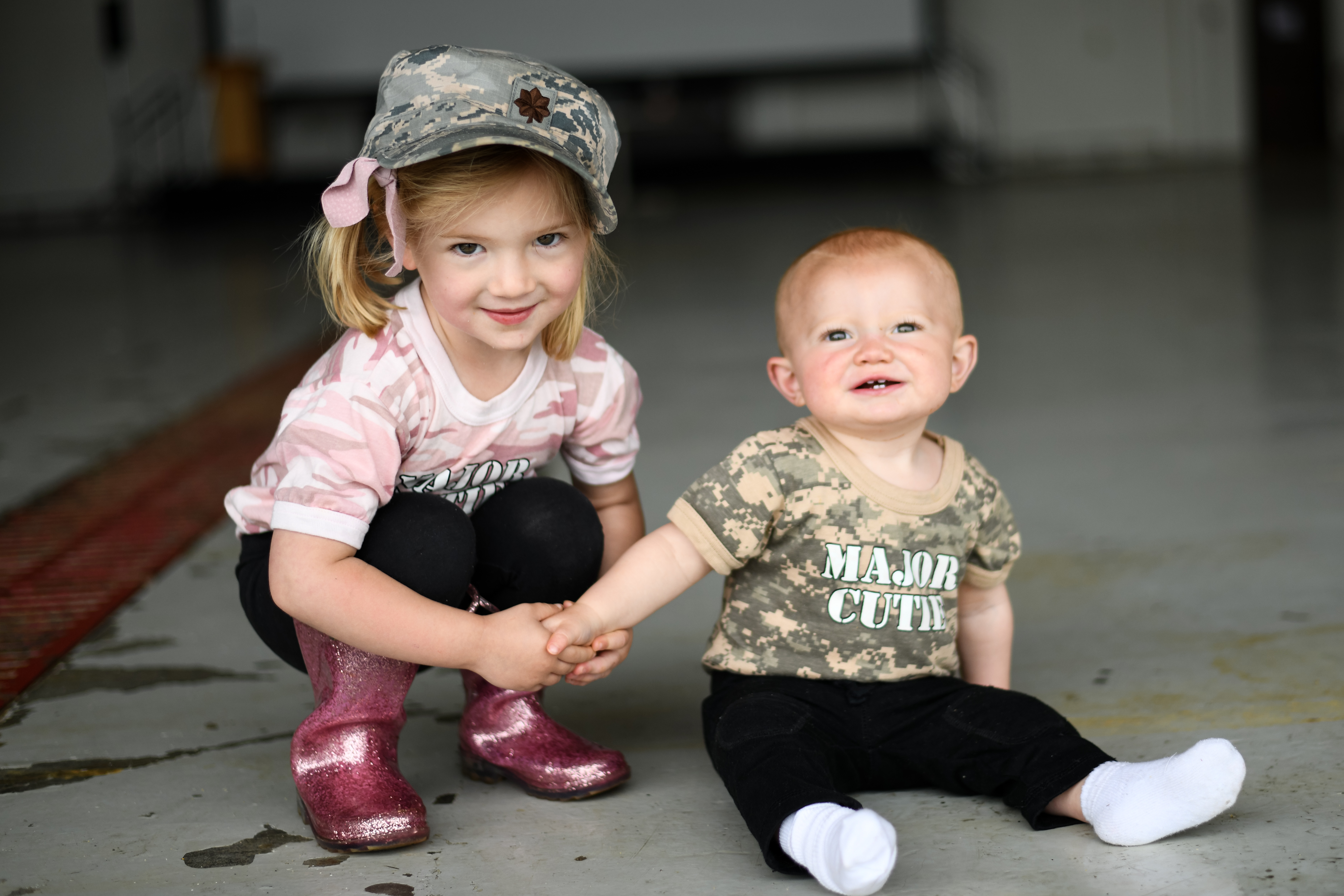 Claire and Eli Eaton, the children of 178th Wing member Maj. Zachary Eaton, exemplify the Month of the Military Child at Springfield-Beckley Air National Guard Base in Springfield, Ohio, April 25, 2019. April is designated as Month of the Military Child to honor and celebrate service members' children. (U.S. Air National Guard photo by Staff Sgt. Rachel Simones)