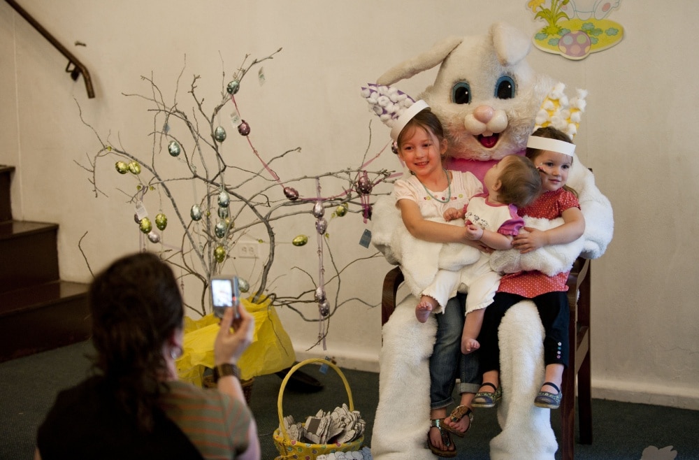 kids on easter bunny lap