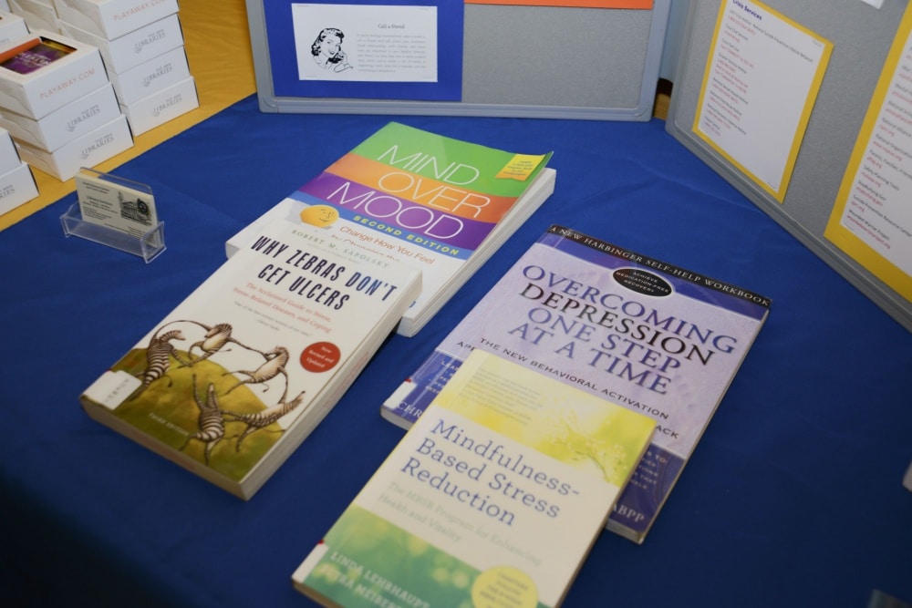 mental health books on display