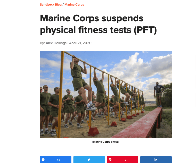 military news: marine corps suspends PFT screenshot