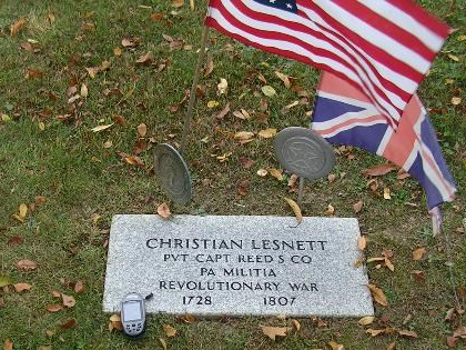 Christian Lesnett Revolutionary War tombstone