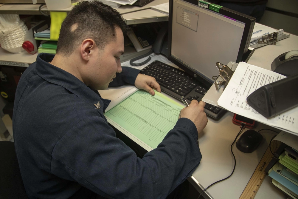 Filling paperwork in the military