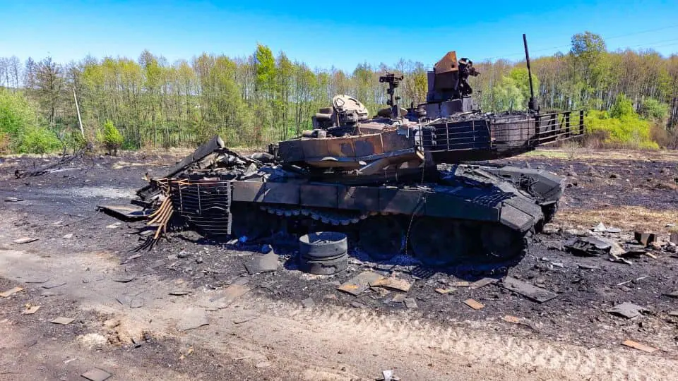 Destroyed T-90 Russian tank