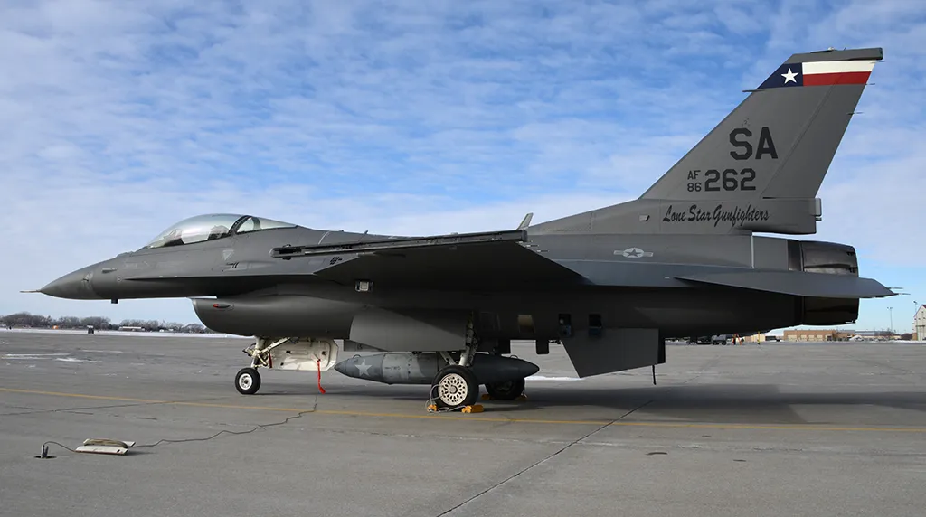 F-16 with Have Glass V paint scheme and treatment to reduce its observability