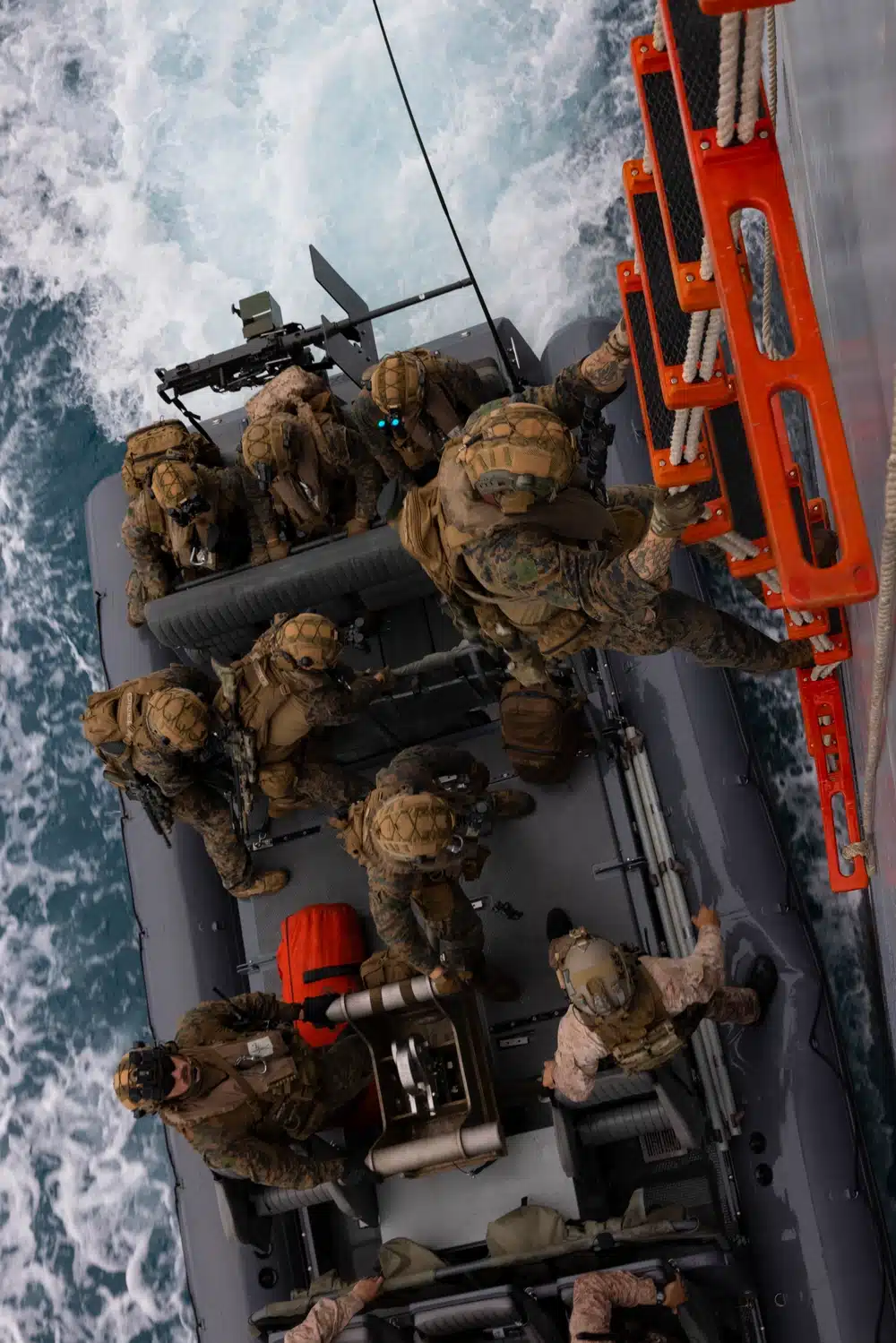 Recon Marines board a ship VBSS