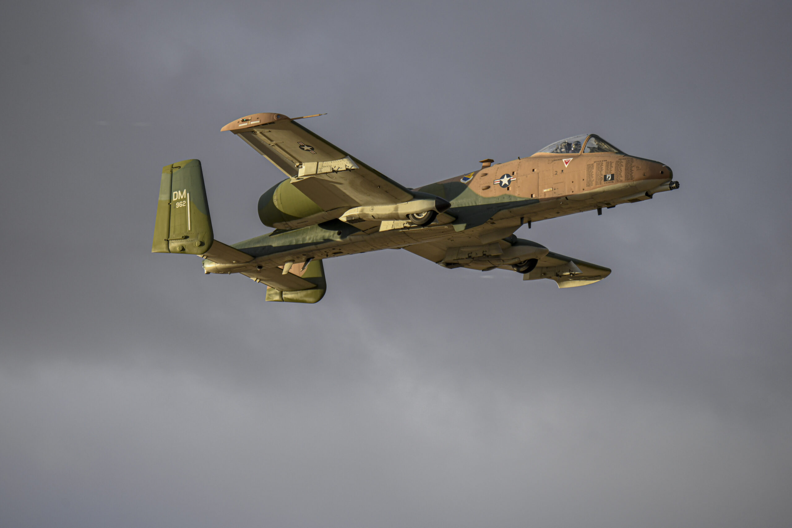 An A-10 Thunderbolt plane with a paint job commemorating American pilots killed or captured in Vietnam