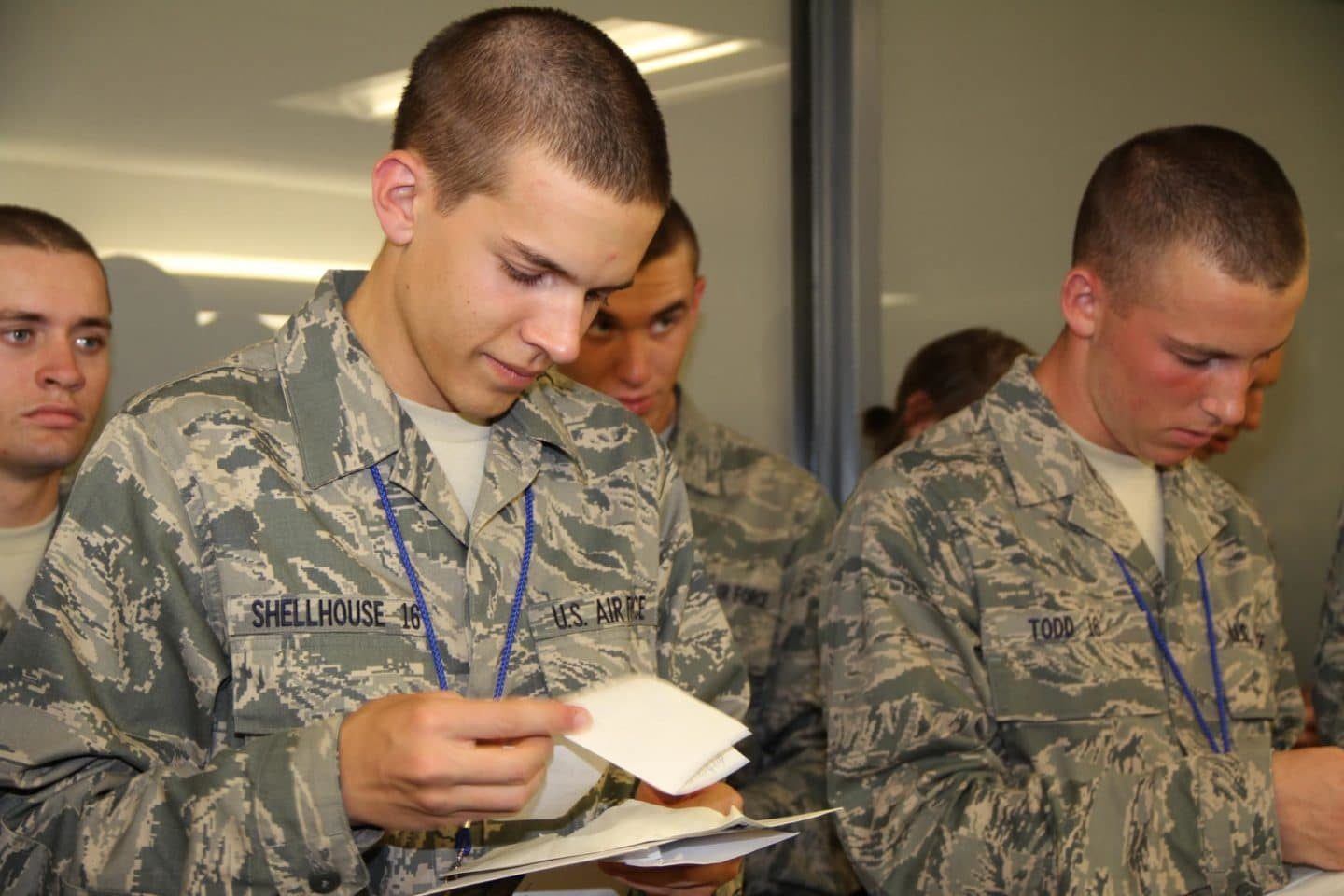 air force recruits open mail at bmt lackland afb