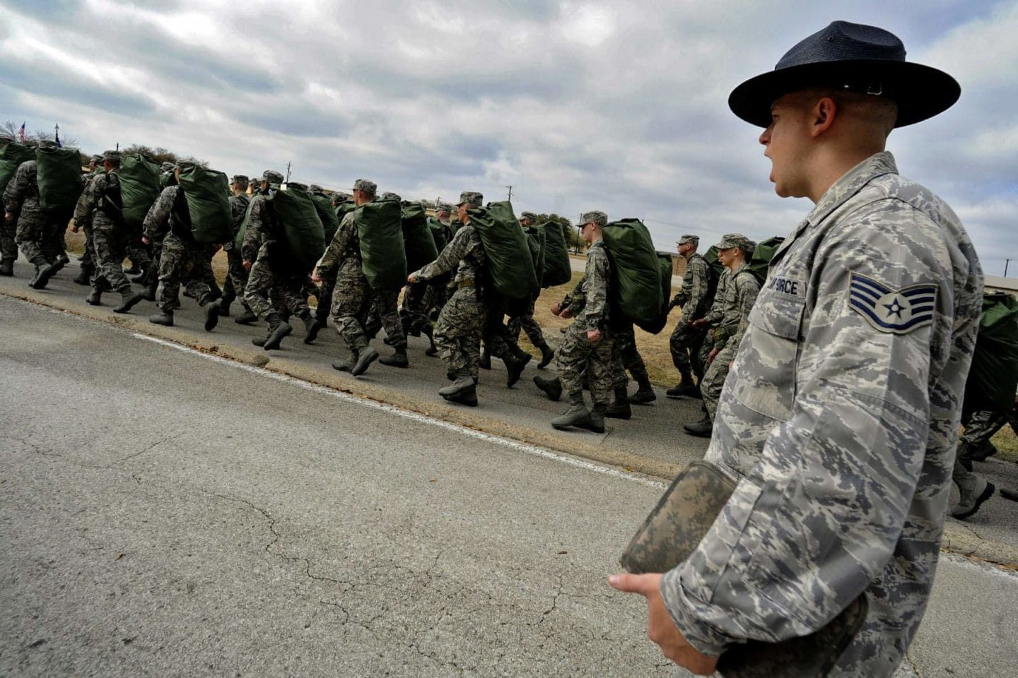 usaf ti marching his unit at bmt lackland afb