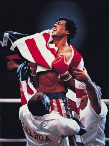 rocky balboa draped in American flag