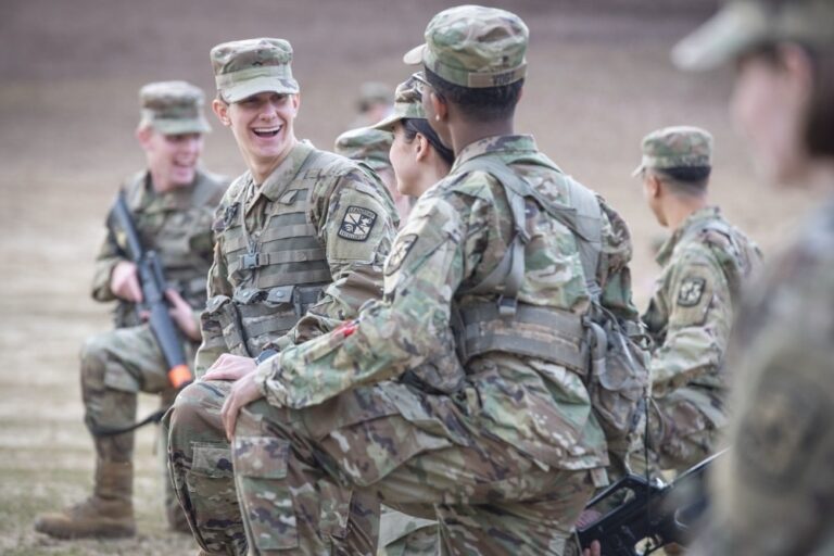 army ROTC cadets laughing together