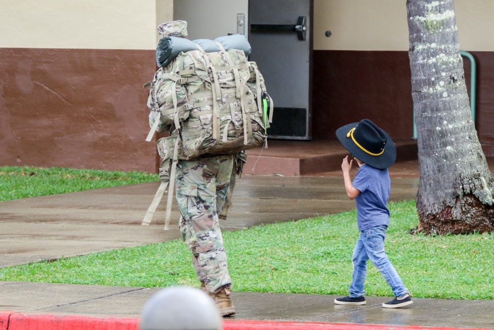 son follows military dad before deployment