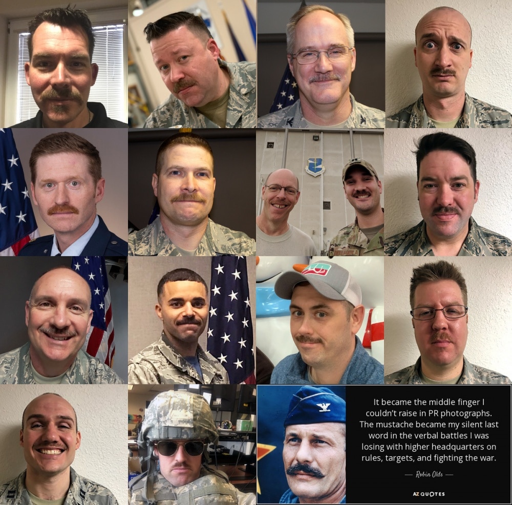 collage of mustache march service members
