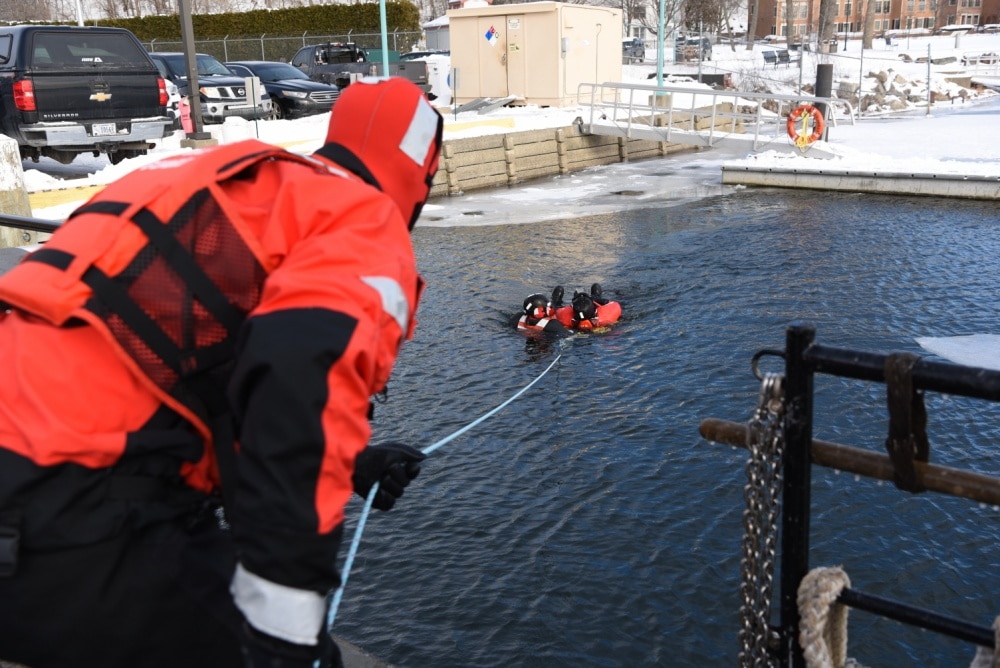 Coast Guard rescue crews practice ice rescue