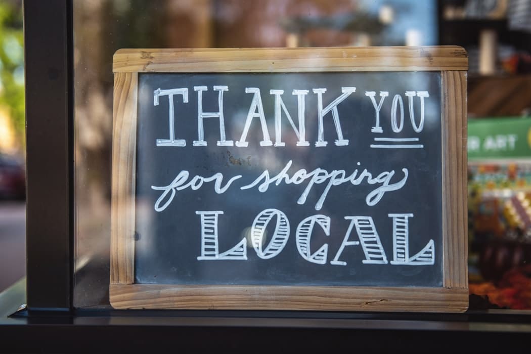 shop local wooden framed sign