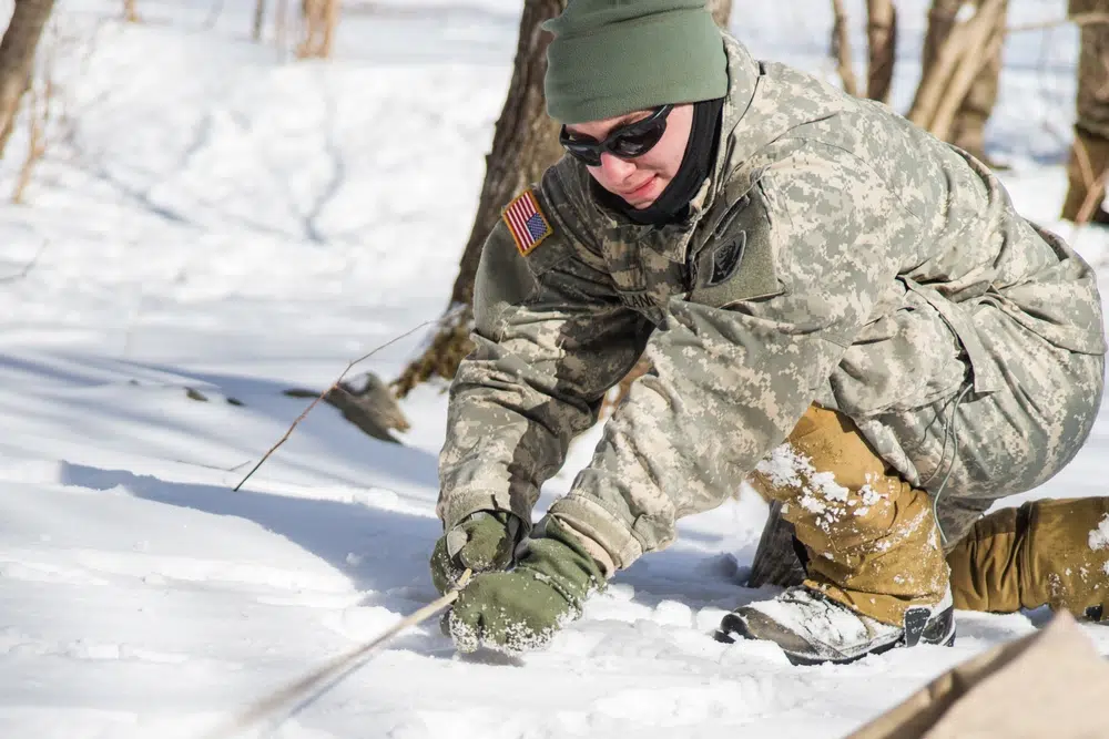 Soldier during cold weather training exercises
