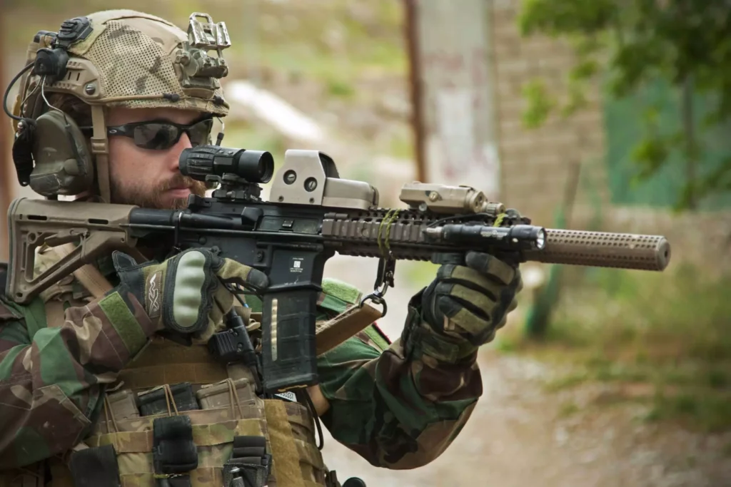 US Marine with a suppressed weapon