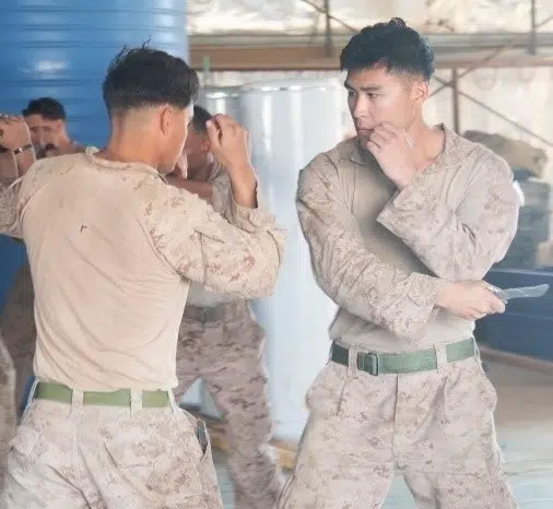 Marines practice knife techniques