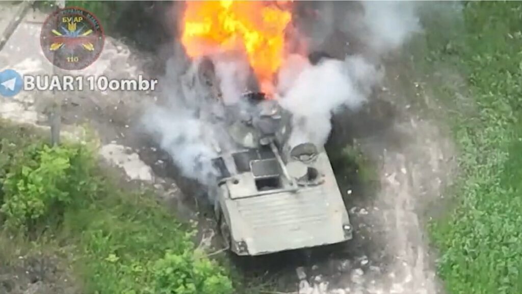 Ukraine destroys Russian tank with drone