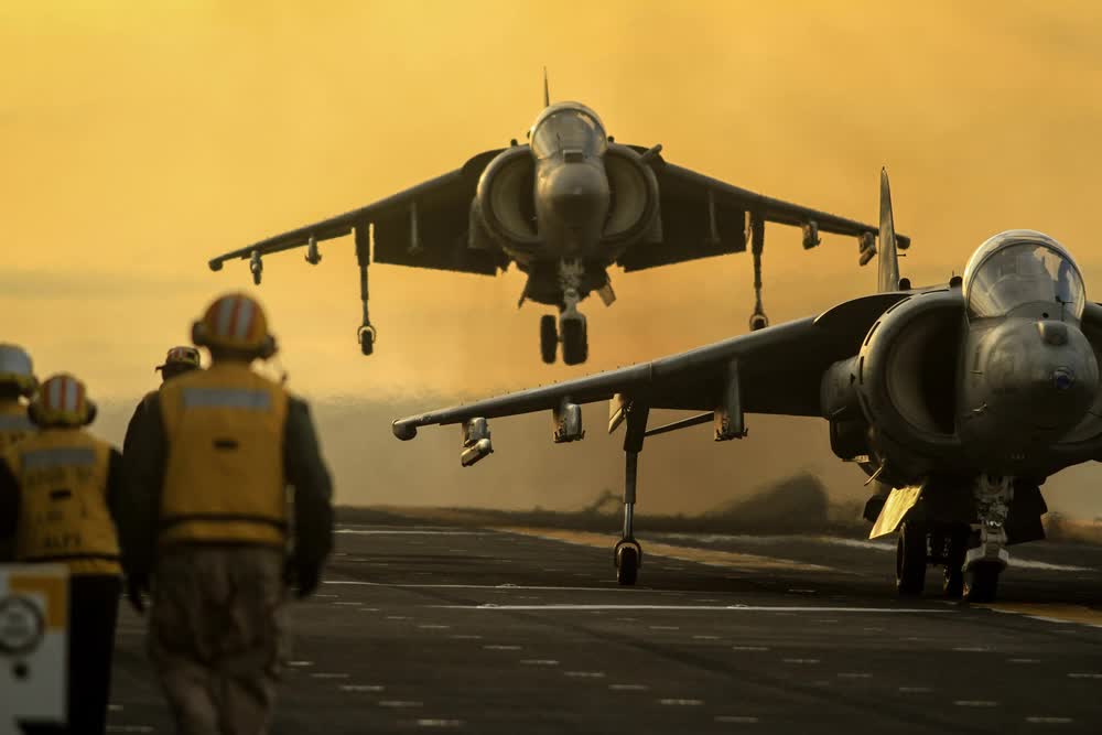 Harrier jet takes off vertically