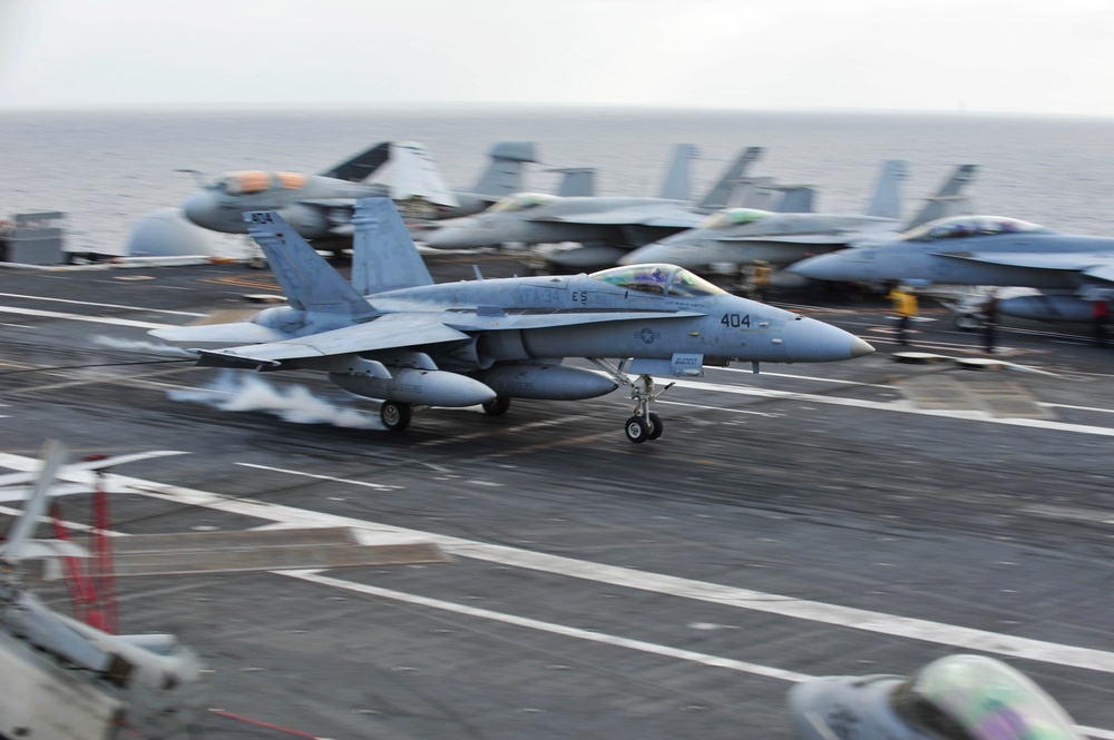 F/A-18 takes off from aircraft carrier