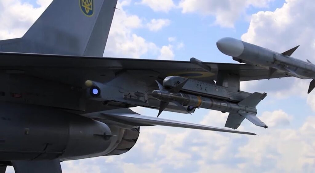 Ukrainian F-16 with AIM-120 and AIM-9 missiles.