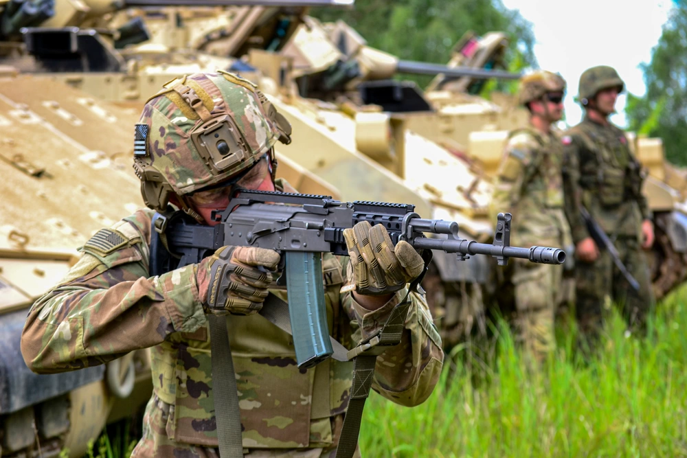US soldier using FB Beryl rifle