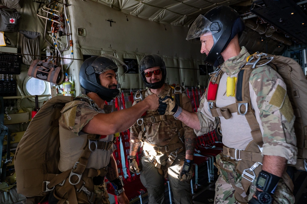 Air Force pararescuemen jump