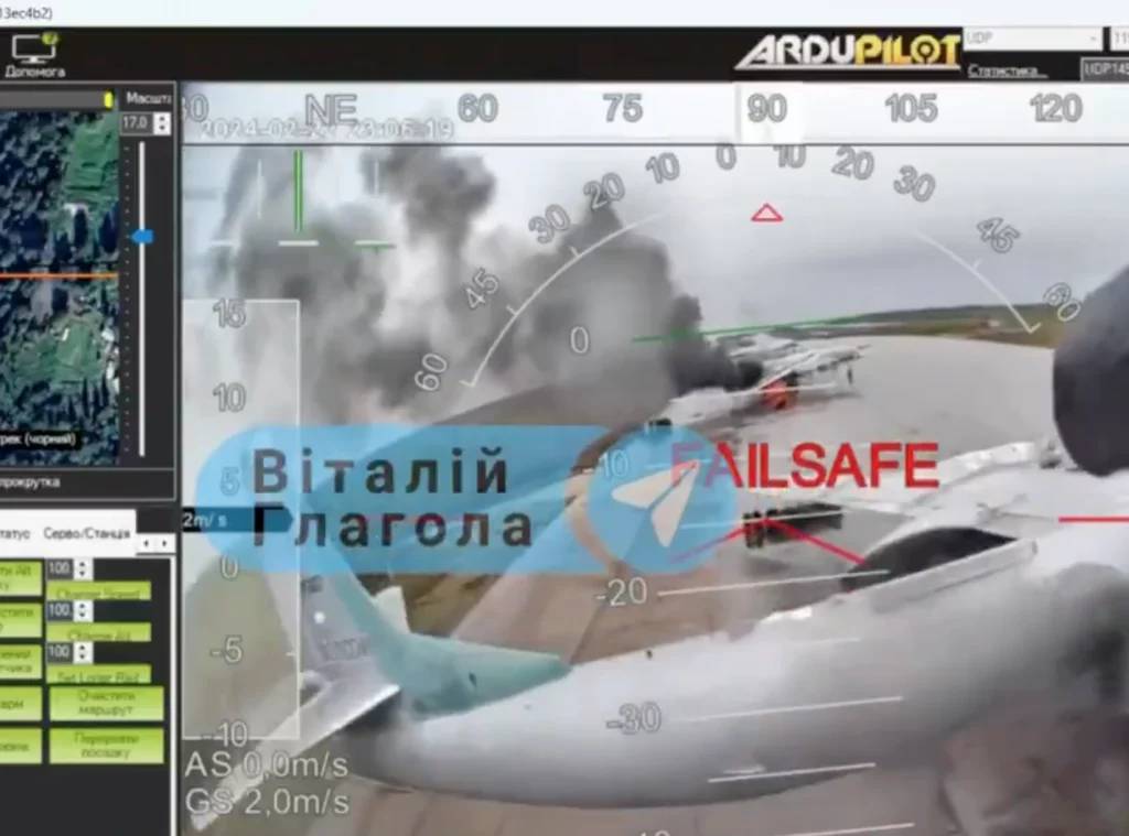 Ukrainian drones destroying Russian bombers