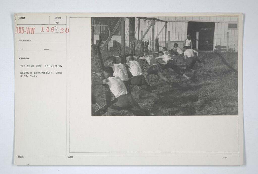 American soldiers performing bayonet drills, 1917.