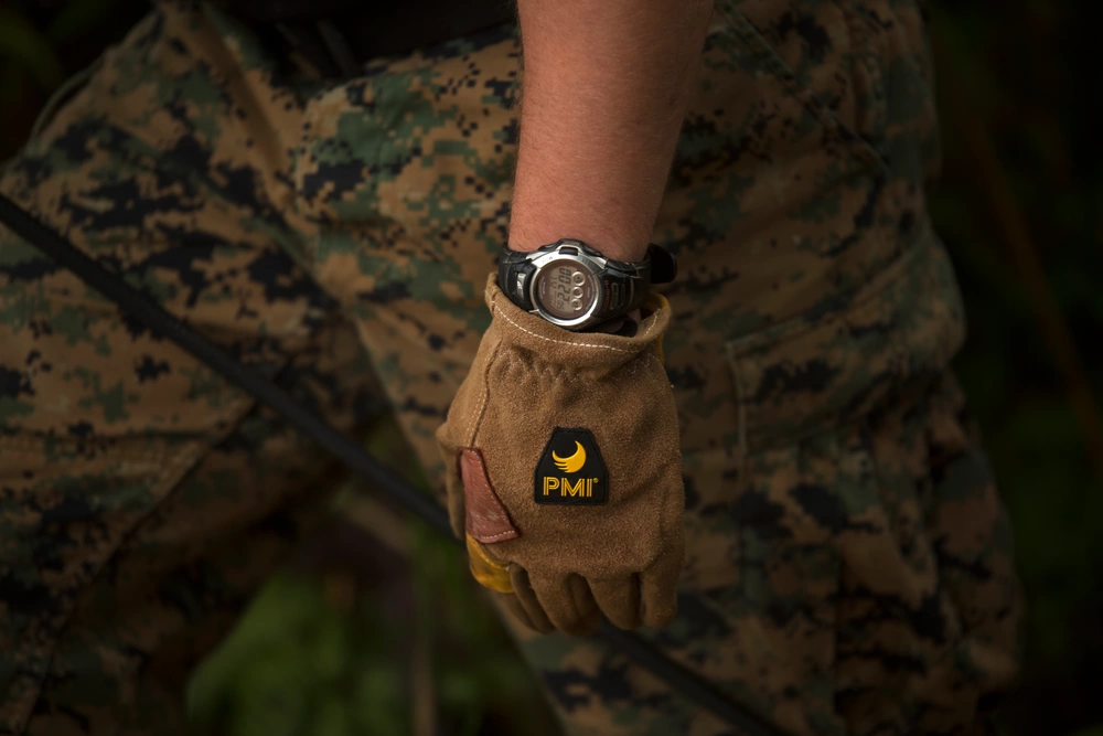 Marine wearing wristwatch