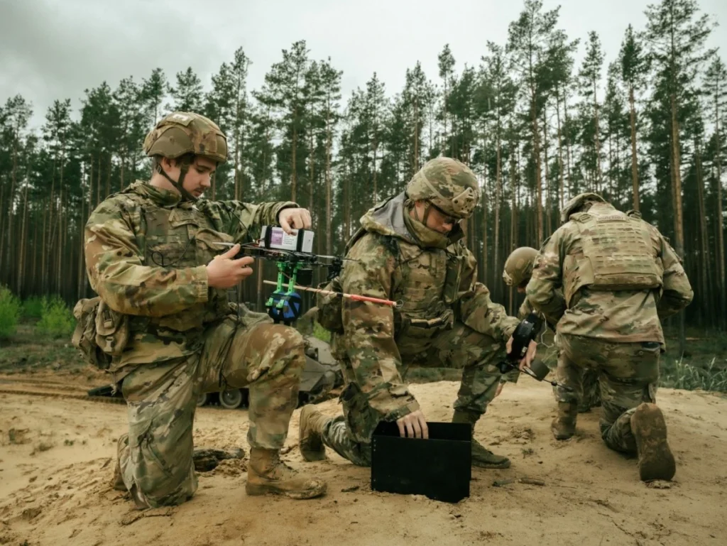 paratroopers prepare to operate a drone