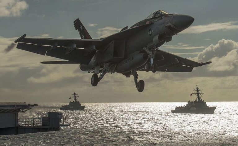 Aircraft takes off from aircraft carrier