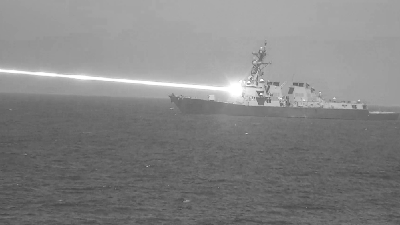 USS Preble firing its HELIOS laser