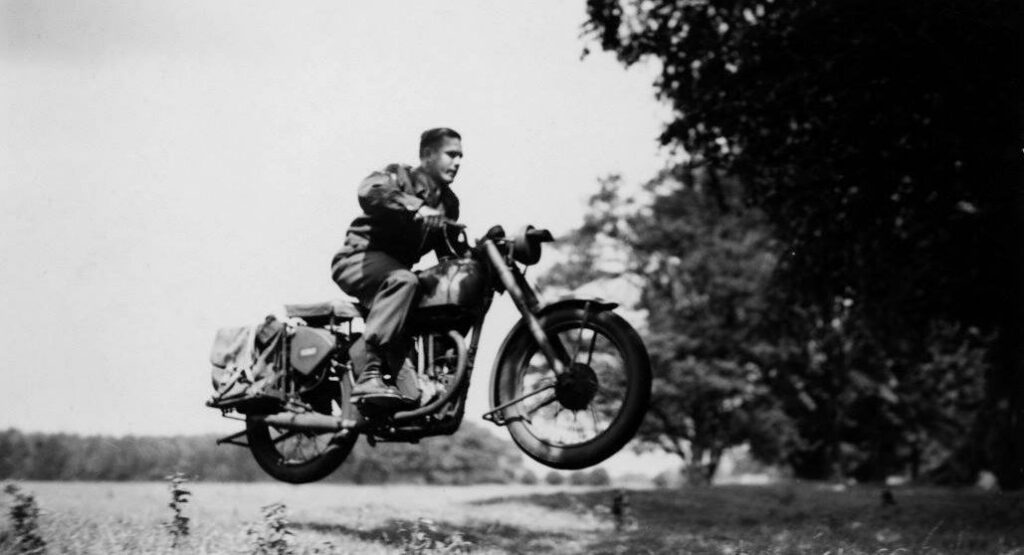 John Singlaub riding motorcycle