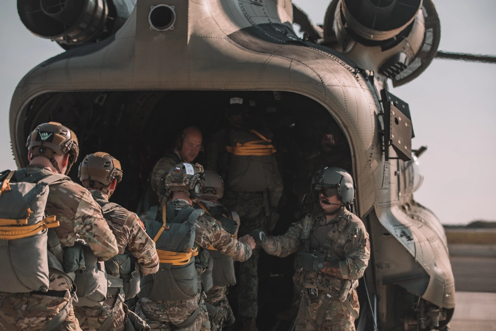 paratroopers conduct static line jump Leapfest