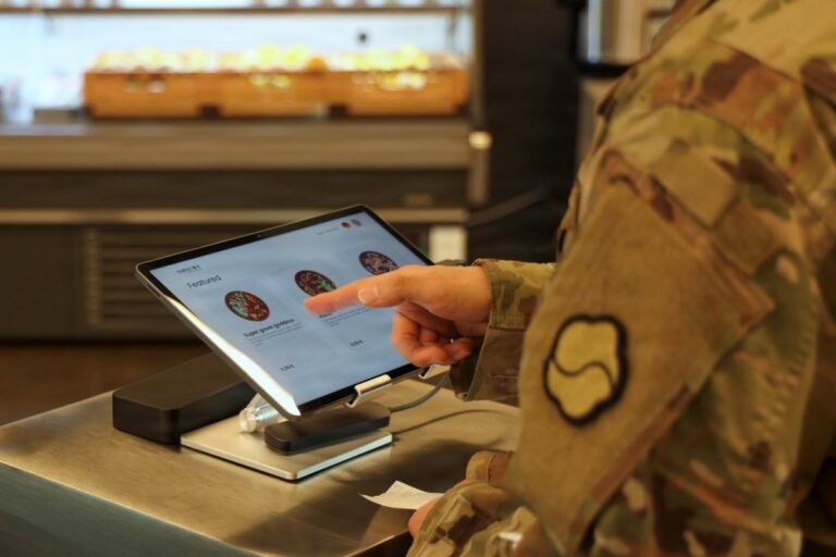soldier orders food on Market 19 automated kitchen