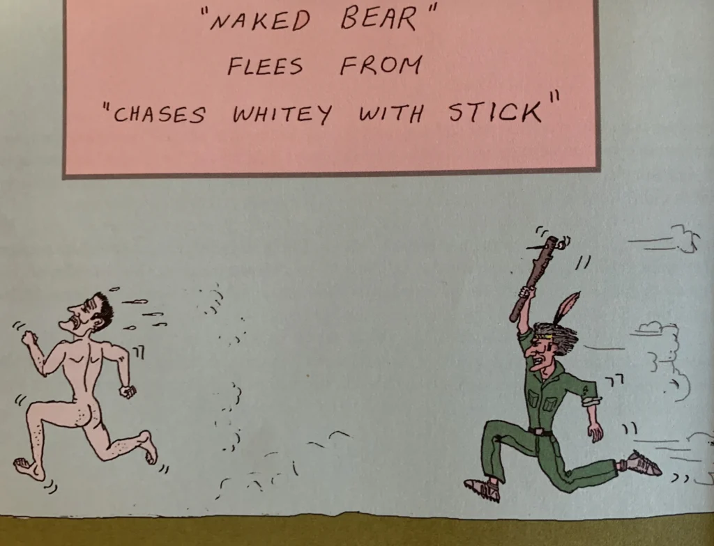 Geo cartoon Chief chasing white man