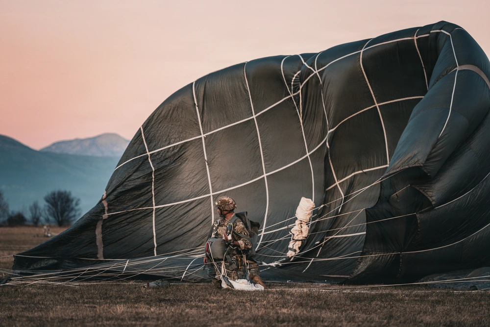 Army paratrooper landing