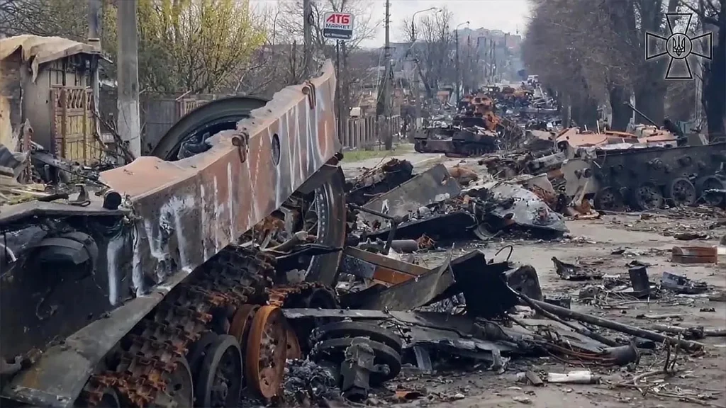 Destroyed Russian military column Bucha Ukraine