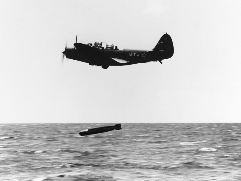 Douglas TBD Devastator dropping Mark 13 torpedo
