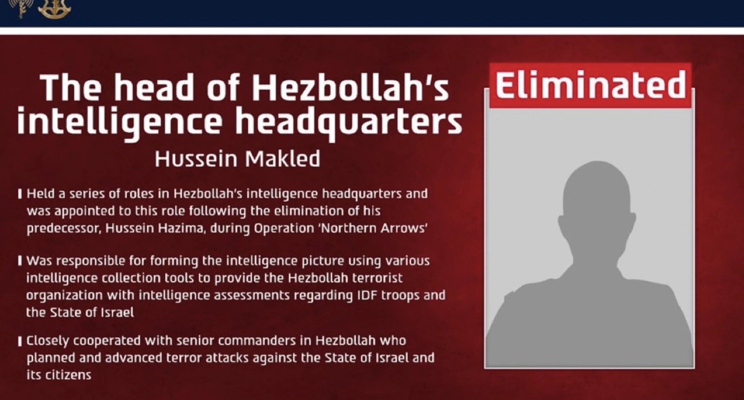 IDF announcement Hezbollah intelligence chief