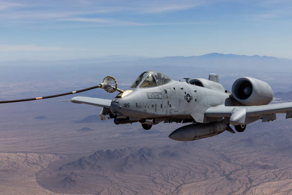 A-10 refuels using probe and drogue system