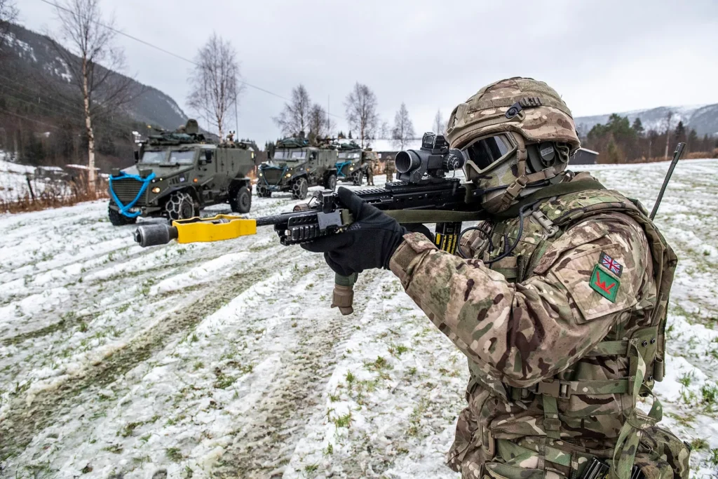 British soldier vertical grip rifle