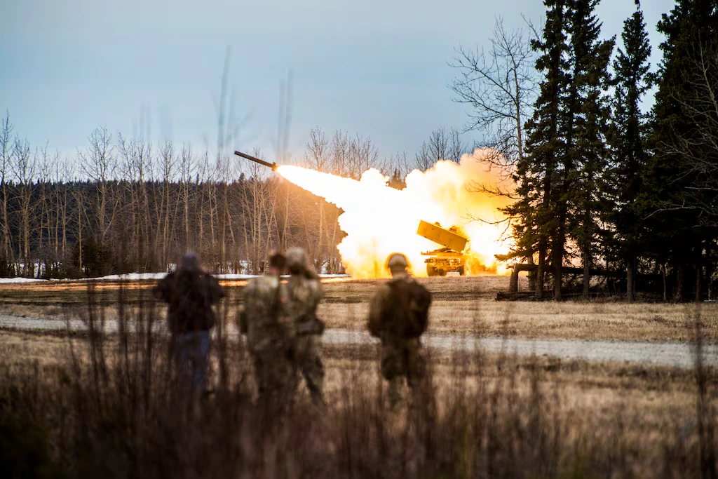 M142 High Mobility Artillery Rocket System launch