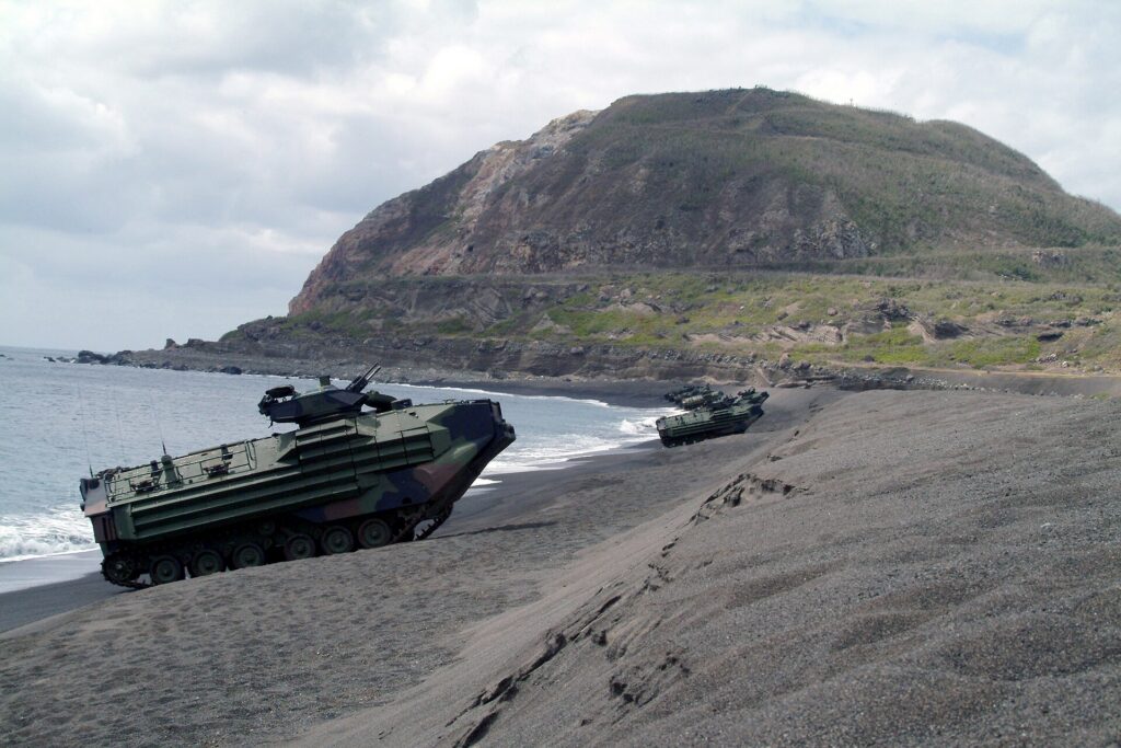 Amphibious Assault Vehicles landing on Iwo Jima