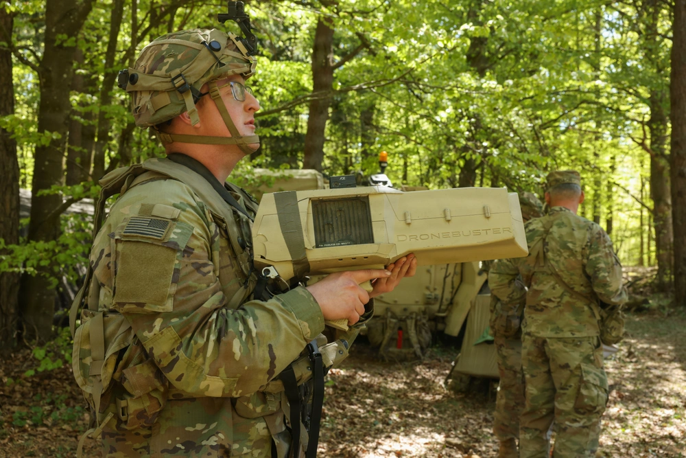 soldier uses drone buster