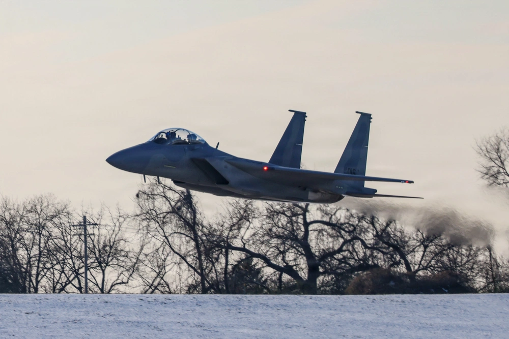 F-15EX takes off snow
